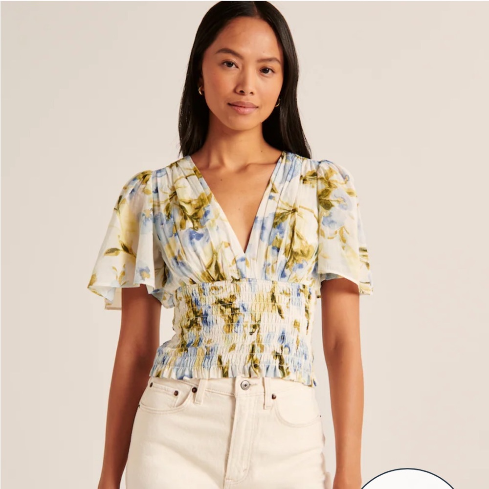 Abercrombie, Flutter Sleeve Smocked Waist Top, floral